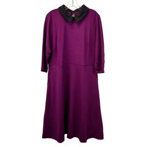 Girl with Curves Women’s 3/4 Sleeve Collared A-Line Midi Dress Mulberry/Bk LP
